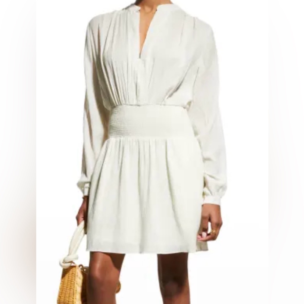 Rag & Bone Cream Long-Sleeve Smocked-Waist Dress